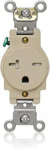 Leviton Single Outlet, Tamper-Resistant, 20 Amp, 250 Volt, Heavy-Duty Industrial Specification Grade, Back or Side Wire, Self-Grounding, Receptacle