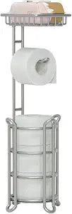 Toilet Paper Holder Stand Bathroom Tissue Dispenser Holders Rack Free Standing with Extra Shelf Storage Mega Rolls/Phone/Wipe - Silver