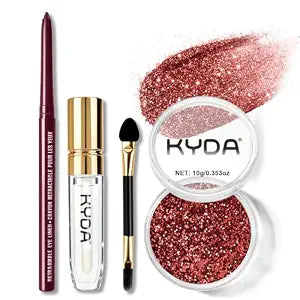 KYDA 10g Lip Glitter Powder Kit with Lip liner, High Glossy Lips Color