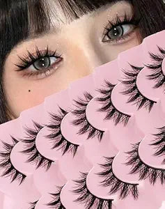 Manga Lashes Natural False Eyelashes Anime Lash 3D Volume Spiky Eyelashes Mink Wispy Fluffy Korean Japanese Asian Cosplay Fake Lash Look Like Individual Cluster 7 Pairs M01