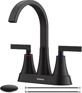 Hurran 4 inch Waterfall Bathroom Faucets with Pop-up Drain and Supply Lines