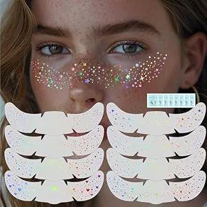 HOSAILY 8Pcs Chameleon Glitter Freckles Face Tattoo, Holographic Multichrome Waterproof Face Glitter Speckles Patches, Long Lasting Temporary Tattoos Sticker Makeup for Festive Rave Accessories01