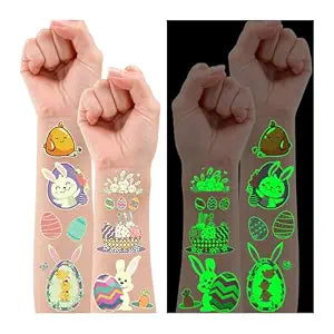 Partywind 132 PCS (12 Sheets) Luminous Easter Temporary Tattoos