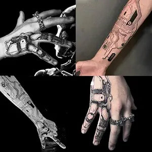 4 Sheets Cyber Punk Mechanical Finger Temporary Tattoos Stickers