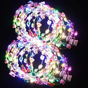 QSJQllo 20 Pcs LED Flower Crowns Headbands,Light Up Headbands For Women,Glow In The Dark Headband Wreath,Suitable For Birthdays,Weddings, Halloween, Christmas, Role-Playing, Beach Parties
