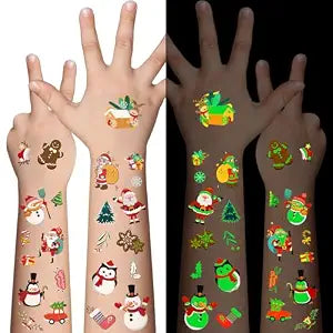 Awinmay Luminous Christmas Temporary Tattoos for Kids - 110 Pieces Christmas Glow in The Dark Tattoos for Boys and Girls,Christmas Glow Party Favors for Kids Stocking Stuffers and Gifts 10 Sheets