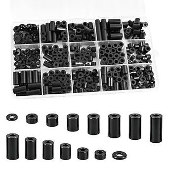395 Pack Black Nylon Spacers Kit, Applicable to Standoff for PCB Motherboard, Circuit Board, Electrical Screws Switch and Receptacle Non-Threaded Round Plastic Spacers (Black)