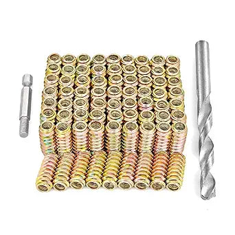 80Pcs 1/4"-20x25mm-H Flushed Nut Inserts Wood Threaded Fastener for Furniture