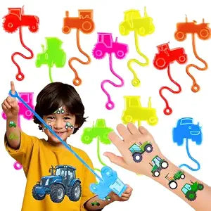 48 PCS Tractor Party Favors - 24 Temporary Tattoos & 24 Stick Hands