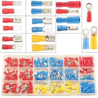 Feggizuli 350pcs 19 Types Crimp Connectors, 2.8mm, 4.8mm, 6.3mm Male and Female Spade Terminals, Copper, Red, Blue, Yellow