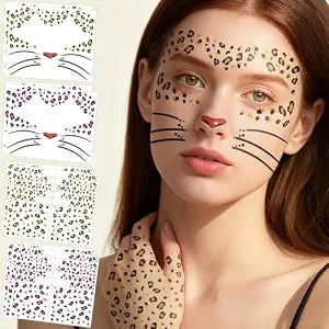 8 Sheets Leopard Temporary Face Tattoos for Women Men, Cheetah Face Tattoo Stickers for Halloween Parties (Leopard Tattoo)