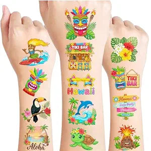 96 PCS Hawaii Luau Temporary Tattoos For Kids, Summer Party Favors