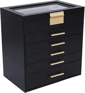 BOOVO Jewelry Boxes for Women, White and Black 6 Layer Large Jewelry Box for Necklace, Bracelet, Earrings, Rings Storage, Jewelry holder Organizer for Girls Gift (Clear Black, 6 layer)