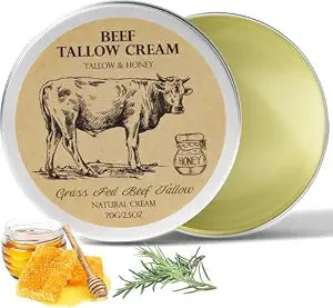 Beef Tallow for Skin, Tallow and Honey Cream,Tallow Face Moisturizer, Natural Grass-Fed Beef Tallow Balm with Raw Honey Moisturizing Cream for Body Lotion Skin Care for Skin (2.47 Oz)