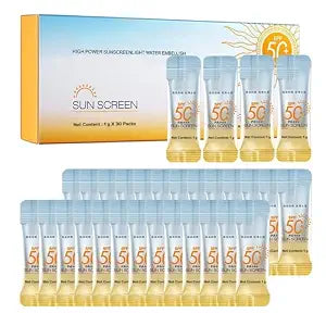 30PCS Travel-Size SPF 50+ PA++++ Mini Sunscreen – Lightweight, Non-Greasy, Water-Resistant Bulk Sunblock for Face & Body, Perfect Vacation Essentials & Party Favors