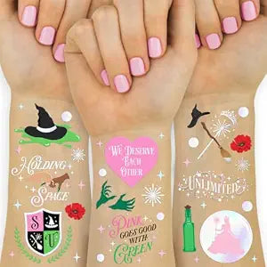 xo, Fetti 50pc Pink + Green Witch Temporary Tattoos - Iridescent Foil | Popular Birthday Accessory, Kids Wizard Party Favor, Cute DIY Activity, Unlimited Decor