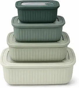 Set of 4 BPA Free Food Storage Containers with Vented Lids Assorted Sizes, Microwave & Freezer Safe, Leftovers, Meal Prep, Fridge Organization Dry Grains Storage by Dependable Industries Inc. (Green)
