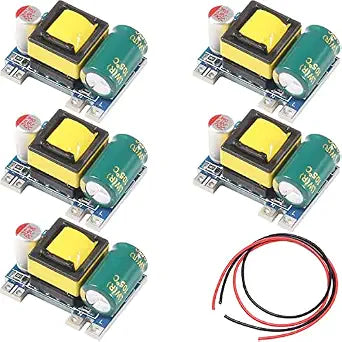 5 pcs AC-DC 5V 700mA 3.5W Buck Module Isolated Switching Power Supply Module Buck Regulator 220V to 5V Converter with red and Black Cable