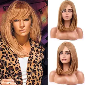MAGQOO Strawberry Blonde Wig Women Short Straight Strawberry Bob Wig with Side Bangs Halloween Costume Cosplay Wigs