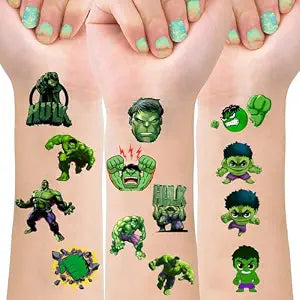 8 Sheets Green Hero Temporary Tattoos for Kids, Green Hero Birthday Party Decorations Party Favors for Kids Party Supplies