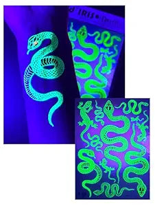 Temporary UV Reactive Tattoos ��� 1 Sheet Snake Design Body Paint Art Blacklight Festival Accessories Glow in the Dark Party Supplies | 7.2��� x 5.2��� Temp Great for EDM EDC