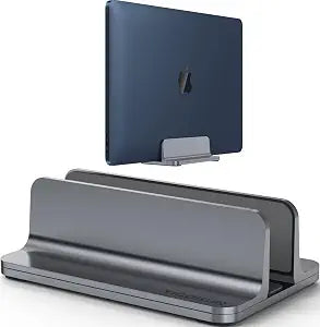 YICOSUN Aluminum Vertical Laptop Stand for Desk - Adjustable Width Dock for MacBook, Surface, Samsung, HP, Dell up to 17.3 inches - Space-Saving & Protective Design - Gray