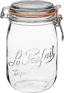 Le Parfait Super Jar 1L (32oz) Glass Canning Jar, Wire Bail Lid, 1 Pack