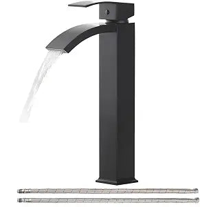 Matte Black Vessel Sink Faucet, Waterfall Tall Spout