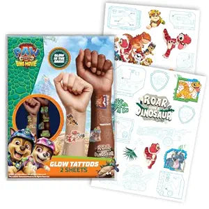 Paw Patrol Dino Movie Glow in the Dark Temporary Tattoos | 2 Sheets | Ages 4-12+ | Kids Birthday Party Favors, Birthday Supplies & Glow Tattoos