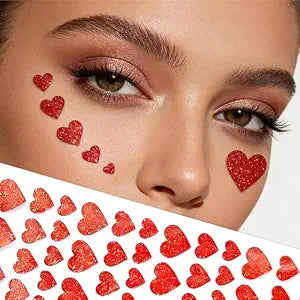 189 Pcs Red Glitter Heart Face Stickers Valentine's Day Tattoo Stickers for Face & Body Sticker Multi-Size Romantic Shiny Heart Decal for Valentine���������s Day Crafts DIY Decor Bi