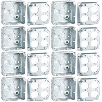Copkim 8 Set 4 4" Electrical Junction Box with Cover Electrical Metal Outlet Box, 21.0 Cu. in. Capacity Receptacle Exposed Work Cover, 1-1/2'' Deep (Double Duplex Receptacle)