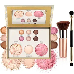 All in One Baked Makeup Face Palette, Neutral Eyeshadow Palette, Includes Blush, Bronzer Powder, Highlighter Makeup, Eye Shadow for Older Women, Shimmer & Matte, Buildable Pigmented, Travel Makeup Kit