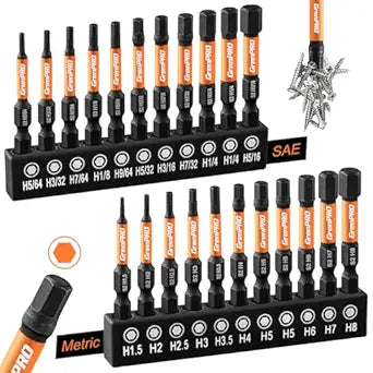 GRENPRO Impact Allen Wrench Drill Bit Set, Metric & SAE, 22-Piece Hex Bits