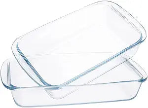2-Pack Glass Baking Dishes 102 oz & 75 oz (2.2 L + 3.0 L) Large Oven-Microwave-Freezer Safe Borosilicate Glass Bakeware for Cooking & Food Storage