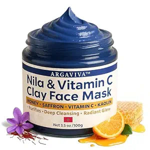Nila & Vitamin C Brightening Facial Mask | Pore Refining Clay Mask for Face with Honey & White Clay | Face Masks Skincare to Even Tone & Restore Glow 3.5 oz/100 g
