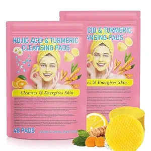 NIFEISHI Turmeric Kojic Acid Cleansing Pads, 80pcs Kojic Acid and Turmeric Cleansing Pads with Vitamin B5, Vitamin C, Sugar for Face