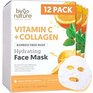 By Nature Vitamin C + Collagen Sheet Mask with Vitamin E - Pack of 12