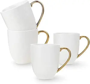 Stone lain Florian Contemporary Porcelain Mug Set, Modern Gold and White