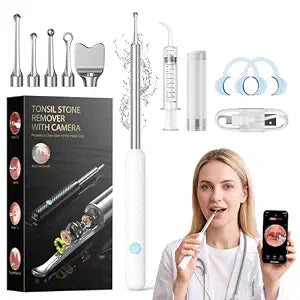 Upgraded Tonsil Stone Remover with Camera 1080P, Visual Tonsil Stone Removal Kit for Fighting Bad Breath, Take Photos & Record Videos, Food-grade Stainless Steel, IPX7, APP (Pure white)