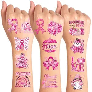 Konsait 72 PCS Breast Cancer Awareness Temporary Tattoos, Pink Pumpkin Ghost Tattoos Breast Cancer Halloween Party Supplies Pink Ribbon Hope Fight Face Tattoo Accessories