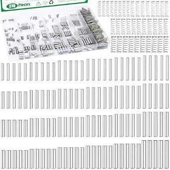 370Pcs 304 Stainless Steel Dowel Pins and Compression Springs Assortment Kit, M2 M3 M4 M5 Shelf Support Peg Pin Rod Fasten Elements