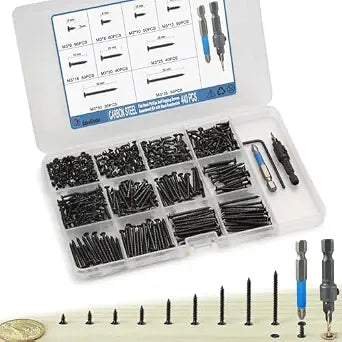440PCS Wood Screws Assortment Kit, #4 Self Tapping Screw Set (9 Sizes)