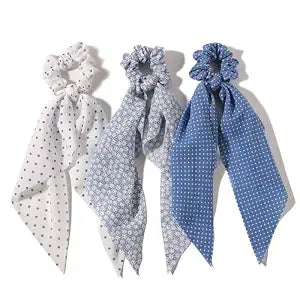 LFOUVRE Elastic Hair Scrunchies and Ribbons - Knotted Bow Hair Ties, Scarf Scrunchies Ponytail Holders for Women and Girls 3pcs
