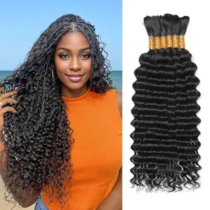 Boho Hair for Braiding 20 Inch 6 Bundles Human Braiding Hair Curly Deep Wave Bulk Human Hair Bundles Wet and Wavy Braiding Hair Extension No Weft 150G Natural Color