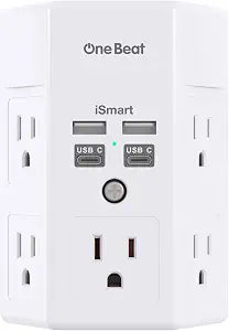 One Beat Surge Protector Wall Outlet Extender,3-Sided Outlet Splitter 1680J