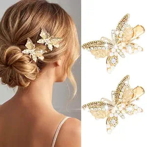 BARTOSI Gold Butterfly Hair Clips Fancy Small Hair Clip Butterfly Hair Accessories for Women and Girls (Pack of 2)