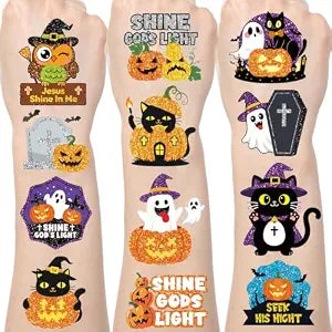 Gameza Glitter Halloween Temporary Tattoos with Bible Verse, 200+ Halloween Party Favors Supplies Decorations, Spooky Pumpkins Ghost Bat Tattoo Gifts, Christian Trick or Treat Gifts Prizes Rewards