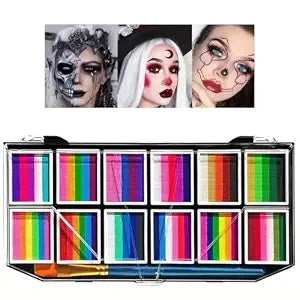 12 Colors Face Body Paint Palette, Water Activated Split Cake Face Paint Kit with Brush, Non Toxic Rainbow FX Makeup for Halloween, Cosplay, Festivals & Parties