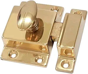QCAA Traditional Large Oval Turn Cabinet Latch, Solid Brass, 2", for Cupboard & Other Furniture, Polished Brass, 1 Pack, Made in Taiwan