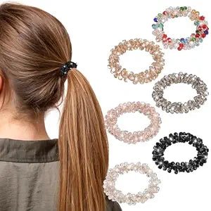 6 Pcs Rhinestone Hair Ties Fancy Elastic High Ponytail Holder Stretchy Hair Bands Accessories Decorative Sparkly Glitter Crystal Bling Scrunchies Beaded Set for Ladies Women Girls